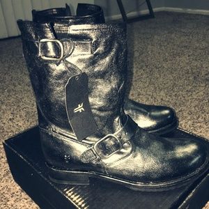 Frye  - Black Metallic Veronica Leather Boot